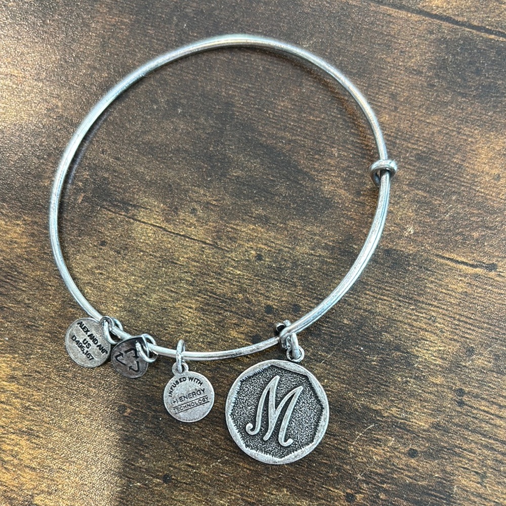 Alex and Ani Silver Initial 'M' Charm Bangle